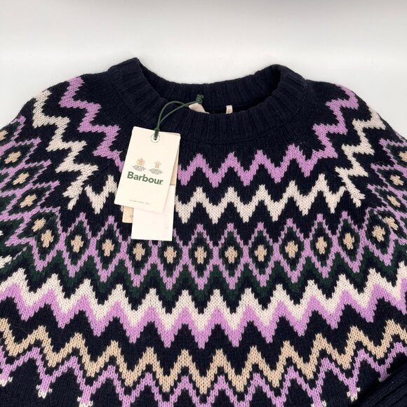 Barbour Midhurst Fair Isle Knit Sweater Size 14 Wool Blend Navy Winter Pullover - Picture 5 of 11